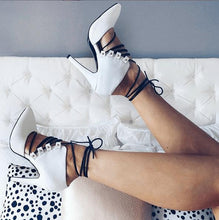 Load image into Gallery viewer, Andrea: White Lace Up Heels
